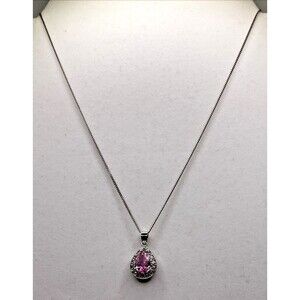 Silvertone Pink Crystal Pendant And Chain Fashion Jewelry